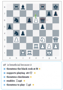 Move 27.e7 from Ding-Duda, 2018 Batumi Chess Olympiad